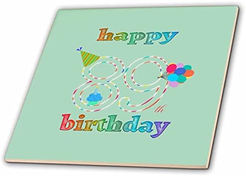 3drose feliz 89º aniversário, cupcake com vela, balões, chapéu, colorido - azulejos