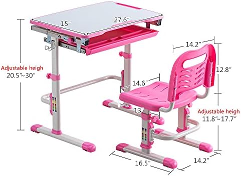 Lnzsqq Kids Desk e cadeira Conjunto de cadeira Crianças ajustáveis ​​Desk para a escola para escolares ou em casa Cadeira ergonômica de desktop de inclinação com armazenamento de gavetas Pull para 3-18 anos de idade menina menina