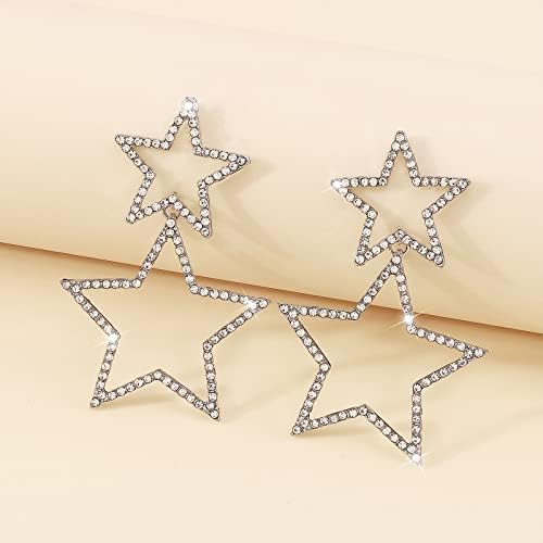 Brincos estrelados Brincos de estrela prata para mulheres 14k Estrela de ouro Brincos brilhantes Jóias Long Dangle Y2K