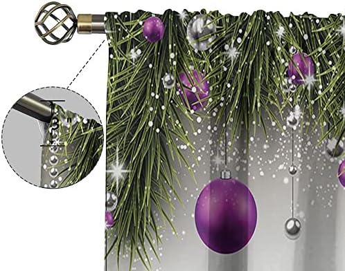 Blackout de 90% de Natal, árvore com enfeites e bola com imagem atual de celebração da fita, cerimônia de casamento decorações de janelas da casa, W42 x L72 polegadas Green cinza roxo