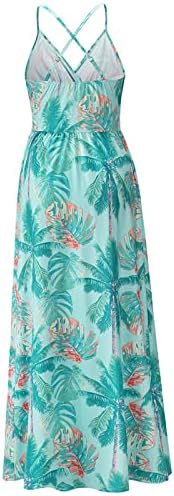 Hcjkdu Summer Sundress for Women Wrap V Neck Spaghetti tiras sem mangas maxi vestido boho impressão floral vestidos de praia