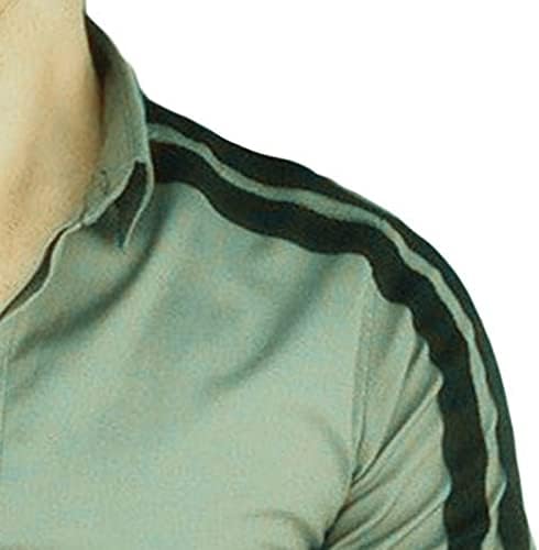 Fita de fita masculina decorada de manga longa de manga longa de cabos compridos camisa de lapela contraste camisa de cor vintage listrada