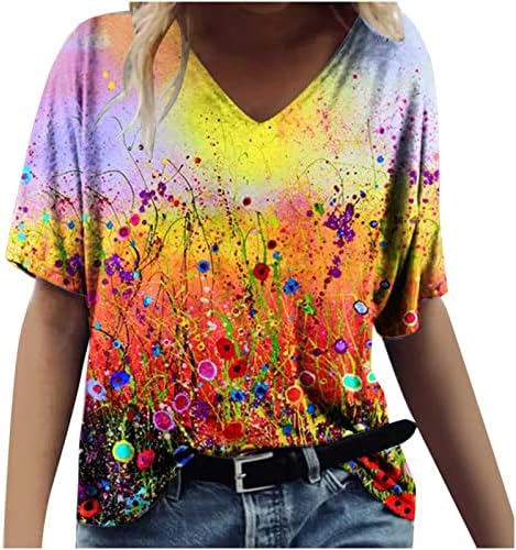 Camiseta de blusa para meninas adolescentes outono de verão de manga curta vilão de algodão de pescoço de pescoço Brunch