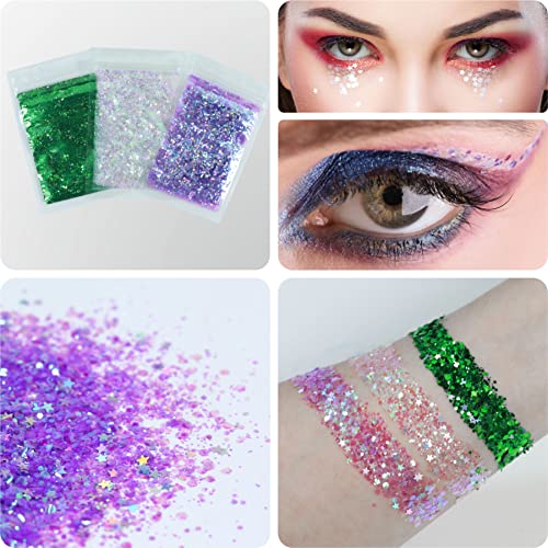 Face Gems-6heets Face Jewels Anexos de+30g Glitter robusto, strassneses adesivos noctilucentes