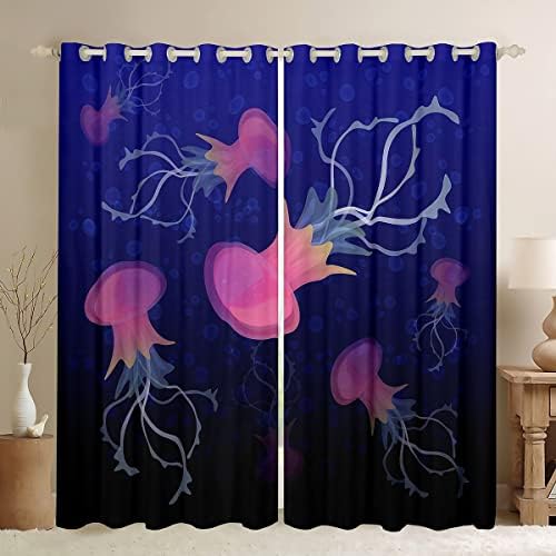 Cortinas de janela de água -viva fofa erosbridal, cortinas de animais do mar de desenho animado para crianças meninos meninas crianças,