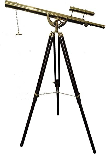 Design náutico acabamento de latão brilhante com marrom tripé âncora mestre observador de céu ajustável suporte de madeira ajustável telescópio de latão em pé vintage