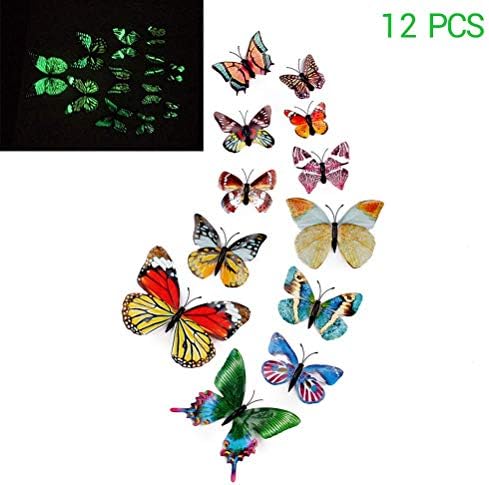12pcs 3d ímãs de geladeira luminosa brilho de borboleta em decoração de sala de casa magnética escura decoração de parede