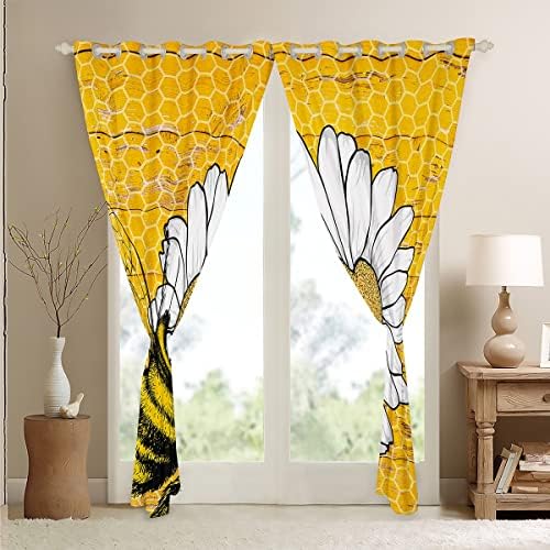 Cortinas e cortinas de impressão de abelha 104wx96l cortinas de flores margaridas decoração de coração decoração de preto
