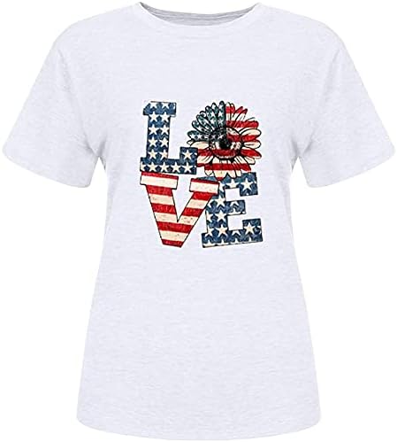 Camisa de bandeira americana feminina Tops de manga curta Crew Crew Casual Tunic Tee Teen Fofte Graphic T-shirts Blouse Holiday