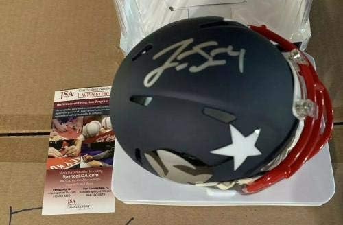 Jarrett Stidham autografado Mini Amp New England Patriots Helmet JSA - Capacetes da NFL autografados