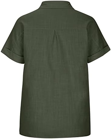 Xiaojmake linho tampa de tampa de tampa para mulheres Lapela V Botão de pescoço Camisa frontal aberta com bolso solto Casual casual de bolso Fit Fit