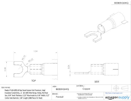 Panduit PV10-10FB-2K Terminais de garfo de sistema inteligente real, isolados de vinil, entrada de funil, faixa de