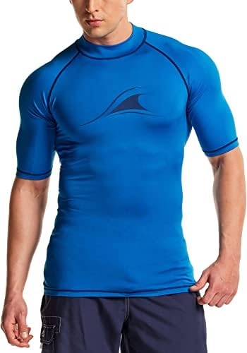 Camisas de natação para guarda -nadar da TSLA masculino, UPF 50+ Camisa de natação de manga média/curta rápida, UV/SPF Surf Surf