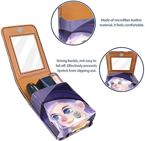 Oryuekan Makeup Batom Caso Tolder Mini Bag Bolsa de cosméticos, organizador com espelho para uma bolsa de festa de casamento de presente de dama de honra, desenho animado de bruxas Purple Halloween