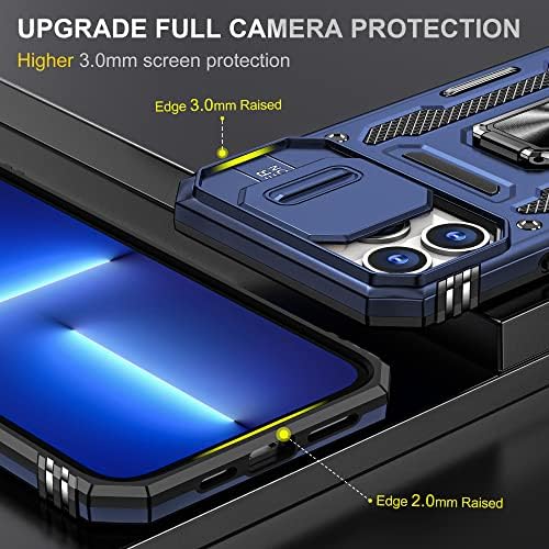 IPhone 13 Pro Max Case com tampa de suporte e câmera, capa de telefone protetor de batida de grau militar, embutido 180 °+360 ° Gire