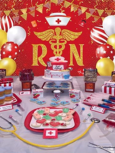 Parabéns RN Red Red e Gold Nursing Party Party Faculdade RN School Medical School de 2023 Decorações de festa de graduação Antecedentes