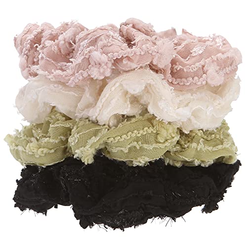 Masndr 4 Pack Crepe Scrunchies, Soft Screnche Elastic Plaid Fabric Bands, Scrunchies de cabelo com várias cores para mulheres meninas