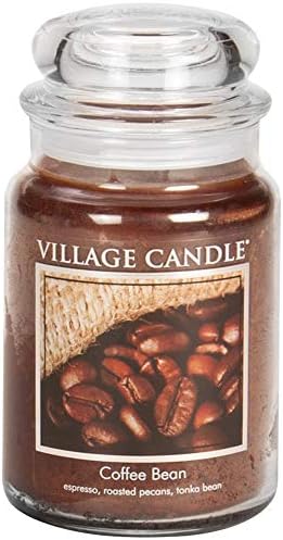 Village Candle Coffee Bean Glass Jar com perfume de vela, grande, 21,25 oz, marrom e cremoso baunilha de vidro amplo garas de macinha arborizada vela, 21,25 oz, marfim