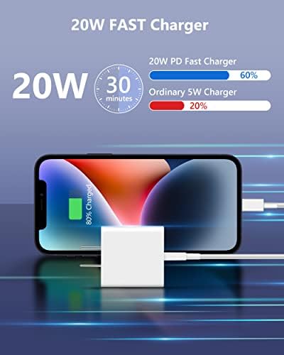 Apple Fast Charger [Certificado MFI], 2 pacote de 20w PD USB C Bloco de carregador Plugue de parede rápido com 6 pés USB C para Lightning para iPhone 14/14 Pro Max/13/13 Pro Max/12/12 mini/11/xs max /Xr/x, iPad, AirPods