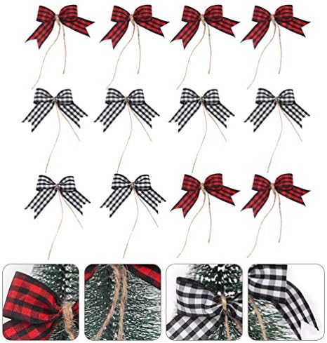 AMOSFUN 12PCS BURSOS PLAIDOS DE NATAL RED E BUFFALO BUFFALO BUFFALO BOWS DOR DOR ACESSÃO DO CHEIRO DE HOLODADOS TREE