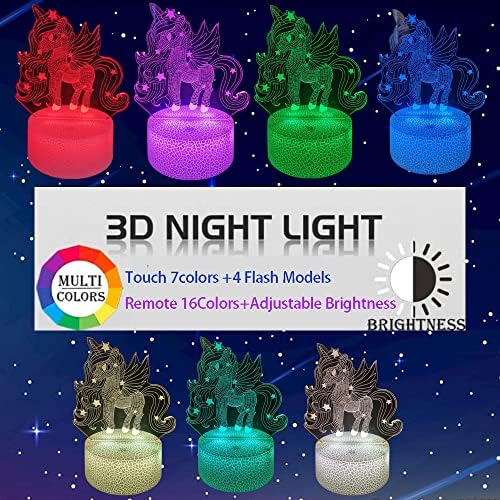 Lâmpada de ilusão de óptica 3D ， Teddy Bear e Unicorn Night Light 16 Cores Mudando com Lâmpadas Remotas e Touchs Touch Desk