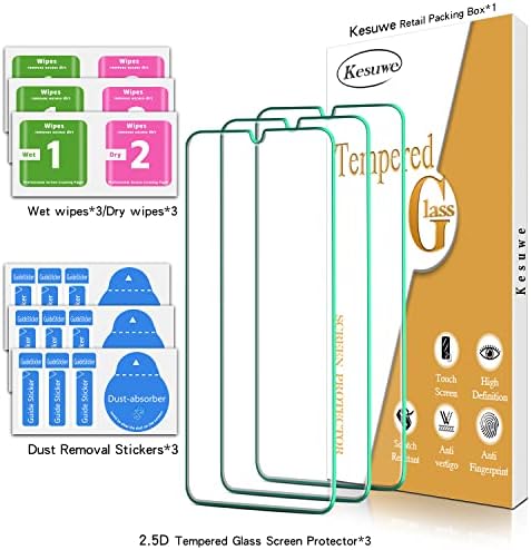 Protetor de tela Kesuwe [3-PACK] para o vidro temperado da Samsung Galaxy A12, dureza 9H, anti-arranhão, bolhas, fácil de instalar, amigável para casos