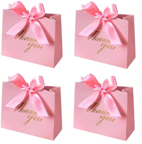 KuPoo agradecer caixas de bolsas de presente, 24pack Small Favor Bags Treat Boxes Mini Pink Paper Gift Sacols com fita de arco para casamento de chá de panela de casamento aniversário