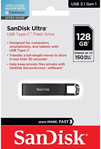 Sandisk Ultra USB tipo C Drive flash 128 GB - 128 GB - USB 3.1 Tipo C - 150 MB/S Velocidade de leitura - Garantia de 5 anos