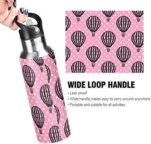 Polca de balão de ar quente Glhy Polka Dots Pink 32 oz Bottle, garrafa de água com aço inoxidável isolada de palha,
