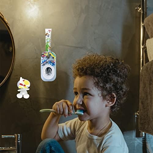 Dispensador de pasta de dente automática e suportes de creme dental 2 em um conjunto, é montado na parede para banheiro e chuveiro, espremedor de pasta de dente para crianças para crianças e banho de família do Sr.
