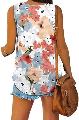2023 Camisa de decote em V Floral Print Feminina confortável Blusa de camiseta solta e sem mangas Tops casuais