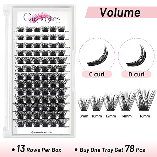 78pcs de cluster de volume Lashes D Curl Mix de 8-16mm + 78pcs F05 Lashes de cluster D mix de cacho de 8-16mm