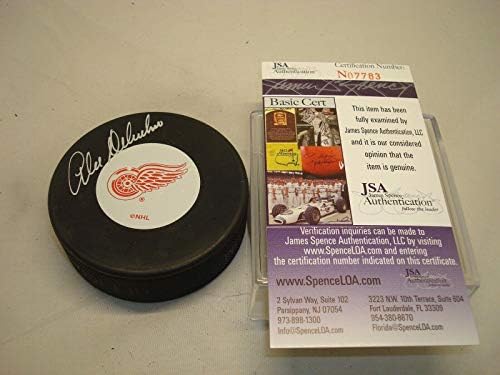 Alex Delvecchio assinou o Detroit Red Wings Hockey Puck James Spence JSA CoA 1A - Pucks de NHL autografados
