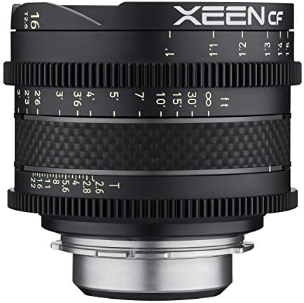 Xeen CF Cinema 16mm T2.6 Canon EF Tamanho completo - Lente de cinema profissional - Cilindro de lente de carbono - extremamente compacto e leve - preto