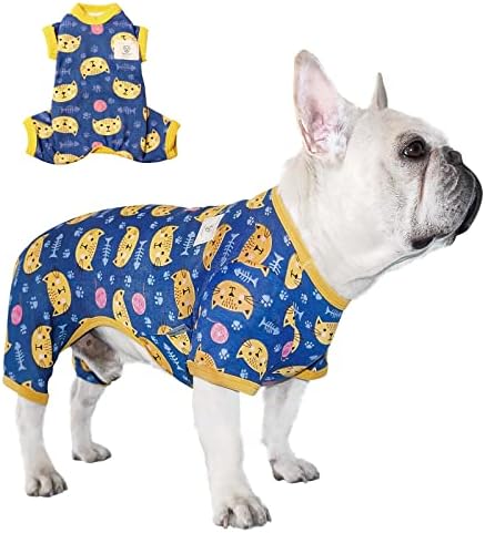Pijama de cachorro Tony Hoby, macacões de cachorro com gato fofo de rosto grande, algodão leve leve e leve para cães médios para