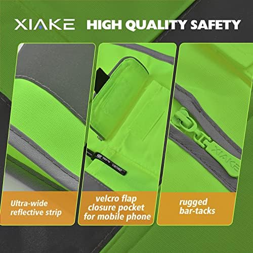 Xiake Classe 2 Alta visibilidade Reconte de segurança refletiva com 8 bolsos e zíper, atende aos padrões ANSI/ISEA