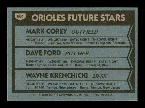 Mark Corey & Dave Ford autografou o Cartão de Rookie de 1980 de 1980 661 Baltimore Orioles SKU 166408 - Baseball recortou