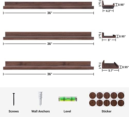 Prateleiras flutuantes de Axeman, 36 polegadas de comprimento, prateleiras de parede de nozes rústicas conjuntos de 3, prateleira