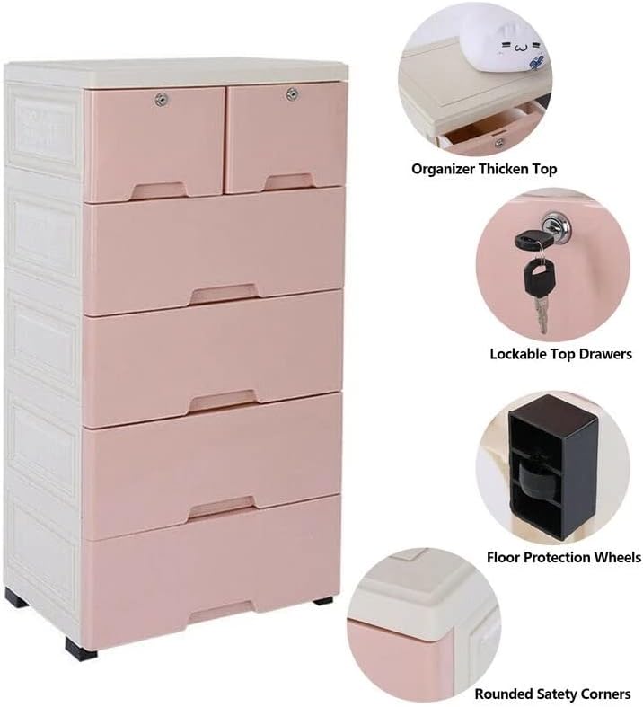 Miaohy 6 gaveta cômoda de plástico com rodas unidade organizadora de armários de armário de armazenamento para casa quarto