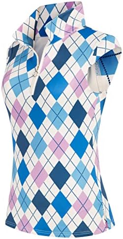 Camisas pólo de golfe feminino colar de zíper sem mangas upf 50+ camiseta de tênis de tênis tampos leves leves secos rápidos