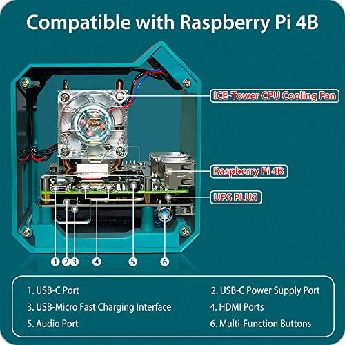 Geeekpi Raspberry Pi 4 estojo, mini estojo da torre com refrigerador de torre de gelo, Raspberry Pi Ups mais chapéu,