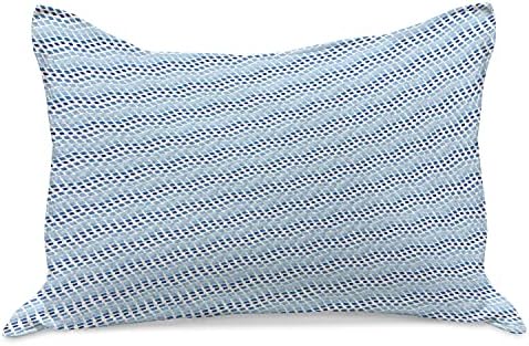 Ambesonne Abstract Kilt Quilt Proachcuver, geométrica arredondou pequenas formas quadradas em tons de gradiente em mosaico oceânico Art Deco, capa padrão de travesseiro de tamanho queen size para quarto, 30 x 20, azul e branco