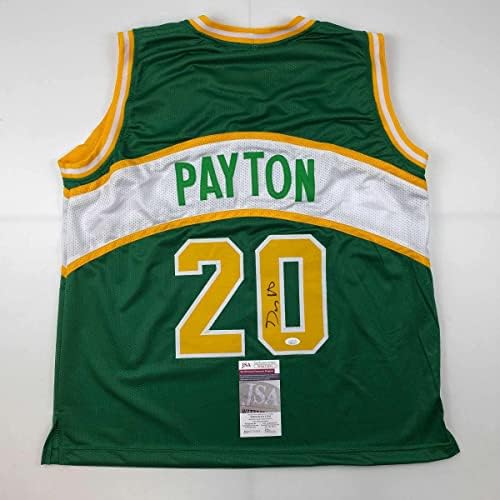 Autografado/assinado Gary Payton Seattle Green Basketball Jersey JSA COA