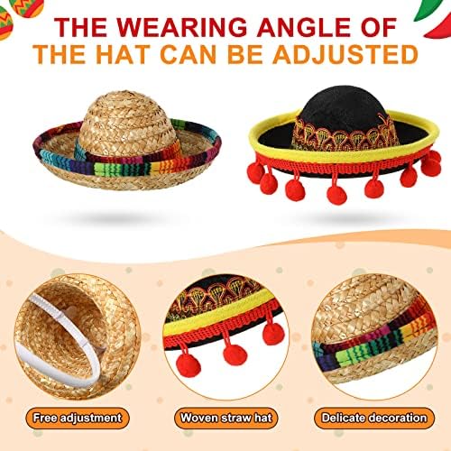 Jagely 8 peças Cinco de Mayo Fiesta Serape Poncho e Sombrero Conjunto, 4 PCs Chapéus com arco -íris