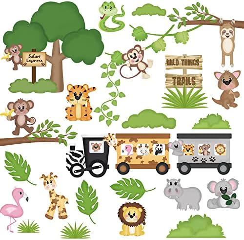 SupZone Jungle Animal Tree Wall Starters Animal Decalques de parede de trem Elefante girafa macaco safari animal de parede