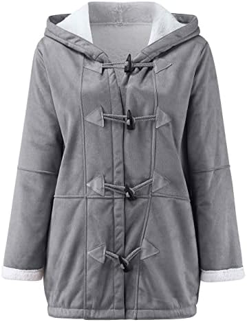 Botão feminina sude feminina camurça longa casaco de quebra -vento quente casaco de manga comprida com capuz