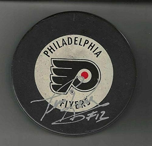 Tim Kerr assinou o Philadelphia Flyers 25th Anniversary Puck - Pucks autografados da NHL