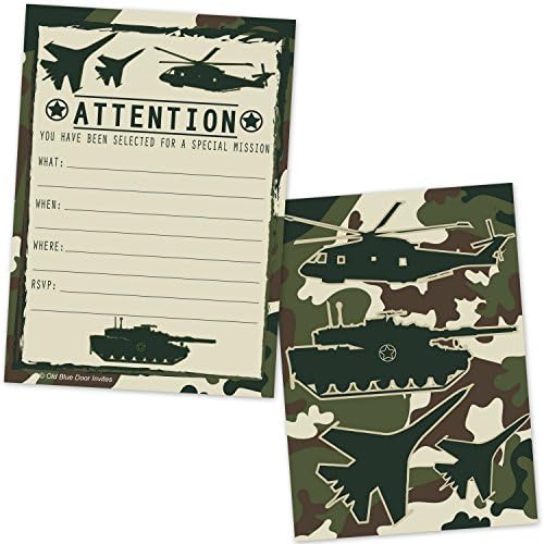 Convites de festa de aniversário de meninos da camuflagem militar - Camouflage Soldier Fighter Jet Tank Helicopter Invite -