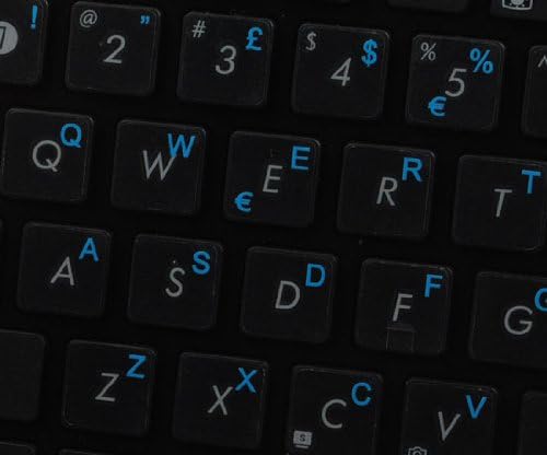Etiquetas de teclado italiano em fundo transparente com letras azuis