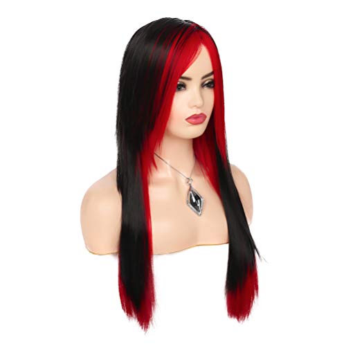 Baruisi Long Red Red Black peruca sedosa reta sintética resistente ao calor Bangs Halloween Costume de cabelos para mulheres
